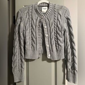 Abercrombie & Fitch Light Gray Cable Knit Cardigan